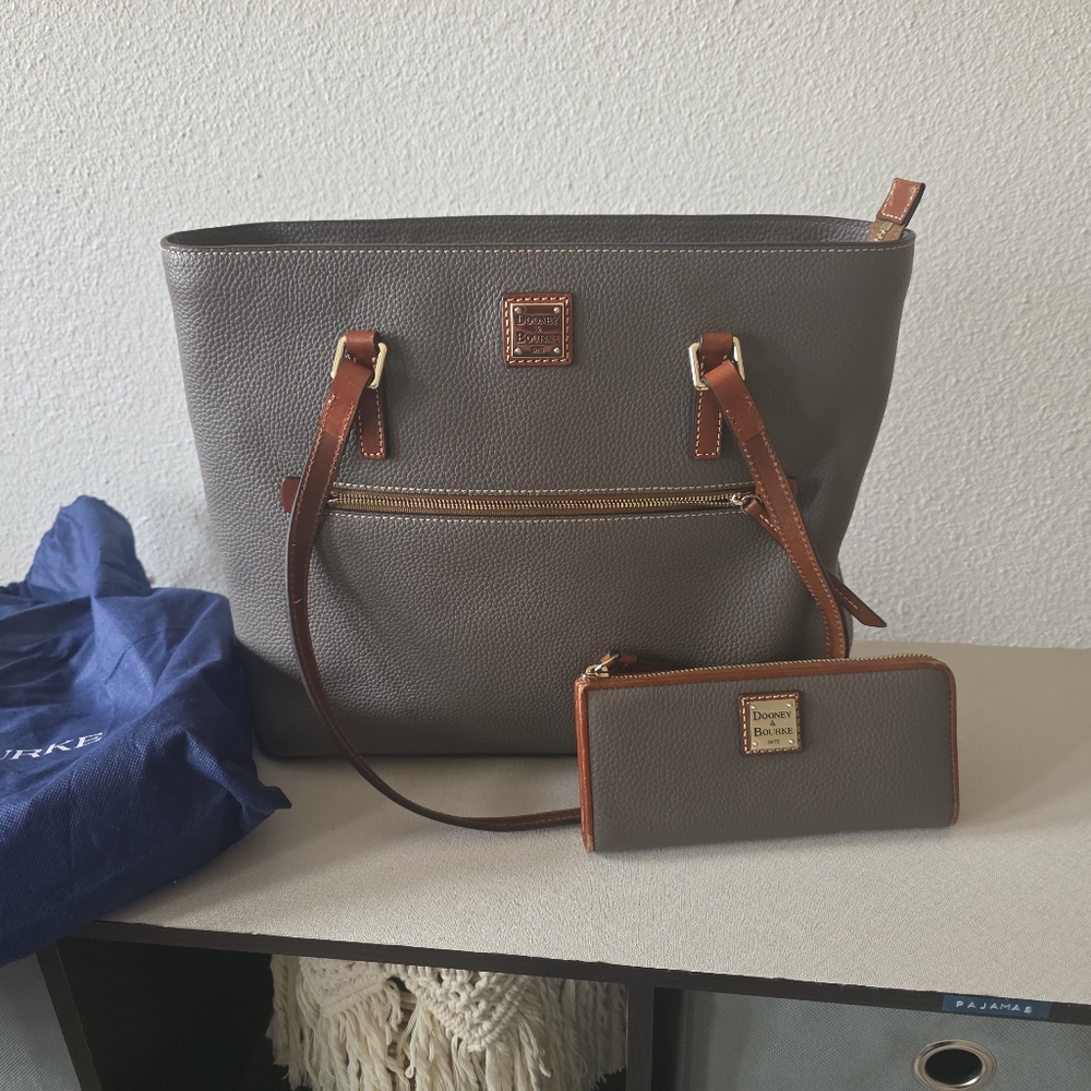 Dooney & Bourke Taupe and Tan Tote Bag with Wallet
